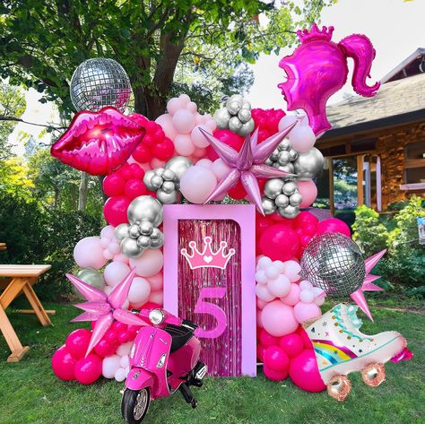 PRICES MAY VARY. 【Princess Hot-pink and silver Balloon Kit】INCLUDES the following 140+PCS 5" 10" 12"18" balloons in various sizes, we chose hot-pink and silver as Palette for the theme, Add 6 mor foil Pink Theme balloons。Balloon & Glue Dot Tie Kit lets you create a Sweetie and elegant atmosphere for Princess themed party, try 2023 hottest Pink of all age! 【100% Reliable Color 】 We insist on 100% real photography，Providing True Color of every single balloons,what you have to do is trust your colo Pink Silver Balloon Garland, Starburst Balloon, Barbie Party Decor, Pink Theme Party, Silver Balloon Garland, Barbie Dance, Barbie Pool Party, 80s Party Decorations, Pink Party Theme