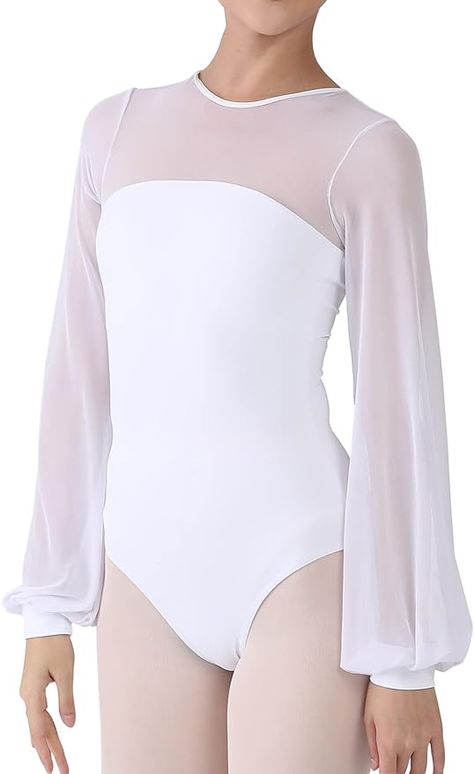 Amazon.com: Dance Elite Aisling Mesh Shoulder and Sleeves Dance Leotard For Women Ballet (White, Adult XS) : Clothing, Shoes & Jewelry Ballet White, Ballet Shop, White Leotard, Ballet Leotards, Womens Leotards, Dance Gymnastics, Long Sleeve Leotard, Ballet Clothes, Gymnastics Outfits