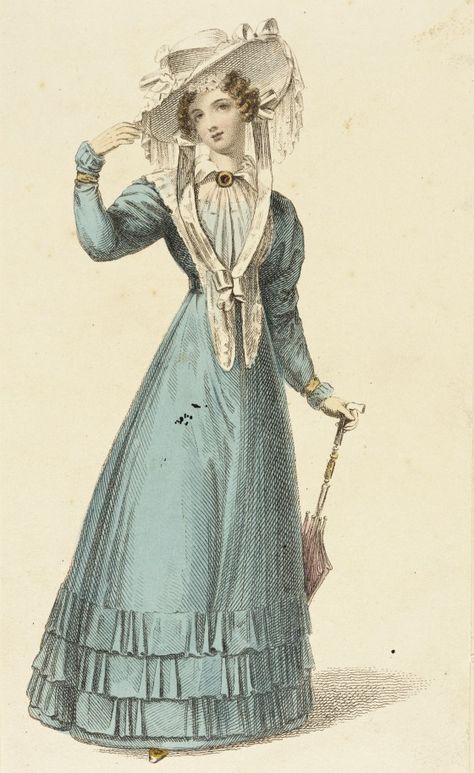 Fashion Plate (Promenade Dress) | LACMA Collections 1800 Dress, 1800s Aesthetic, Promenade Dress, 1820s Fashion, Little Dorrit, Regency Era Fashion, Era Fashion, 1800s Fashion, Century Dress