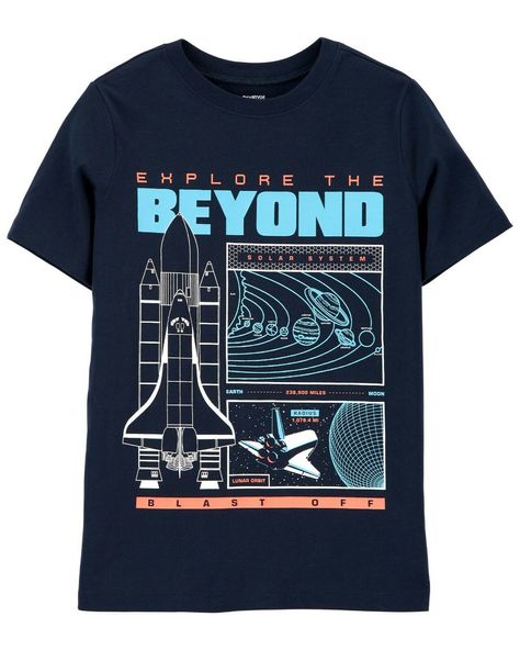 Brand New Good Quality Boys 100% cotton Tee top Size 12 with Tags 3, 2, 1... Explore the beyond in this super cool tee made with soft cotton jersey and a spaceship ready for blast off! Features: Short sleeves Soft cotton jersey Screen-print graphic Fabric & Care: 100% cotton jersey Neons: 60% cotton, 40% polyester Imported Machine washable 100 % Brand New Contact me for any extra information! Shipments are processed within 2 business day of cleared payment. (excluding holidays).Please make s Boys Prints, Solar System Planets, Space Shirts, Shirt Design Inspiration, Rocket Ship, Boys Graphic Tee, Cool Tees, Boys T Shirts, Tee Design