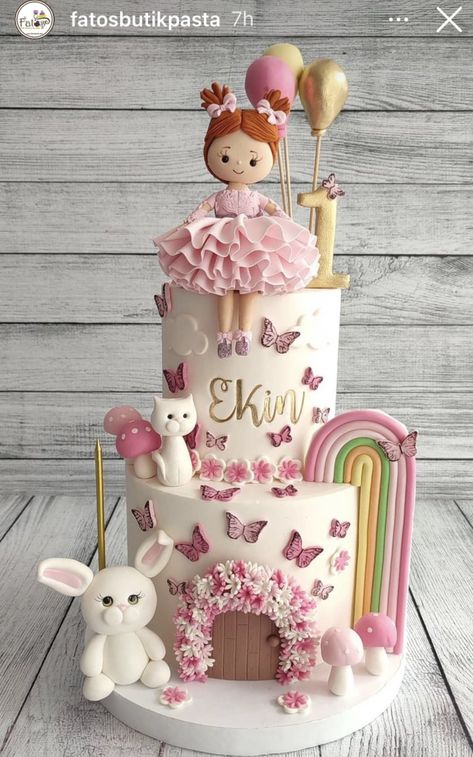 First Bday Cake Girl, Fairy Themed Cake 1st Birthdays, Animal Face Cake, Cake Ideas For 1 Year Girl, Cake 2 Year Baby Girl, Butterfly Theme Cake 1st Birthdays, Fairy Cakes For Girls Birthday, Cute First Birthday Cake, Cake For Baby Girl 1 Year