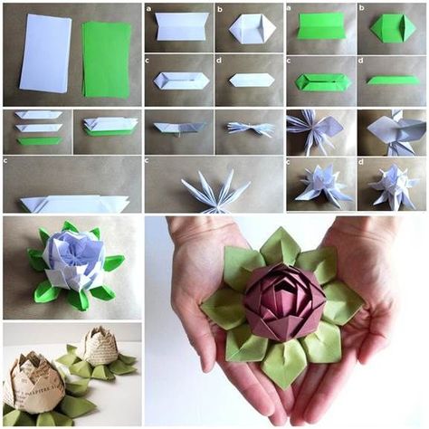 Lotus Origami, Origami Lotus, Origami Lotus Flower, Origami Hearts, Paper Lotus, Tutorial Origami, Diy Flores, Fleurs Diy, Folding Origami