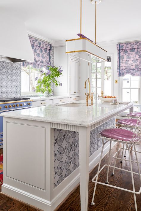 Collins Interiors, Home With Color, Not Wallpaper, Antique Brick, Purple Cushions, Urban Electric, Kitchen Goals, Bright Kitchen, Outdoor Dining Room