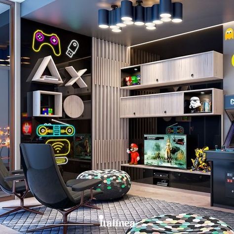 Small Gaming Room, Small Gaming Room Ideas, Gaming Room Ideas, Ceiling Crown, Cool Bedrooms For Boys, Games Room Inspiration, Boys Game Room, Gaming Bedroom, Gamer Bedroom