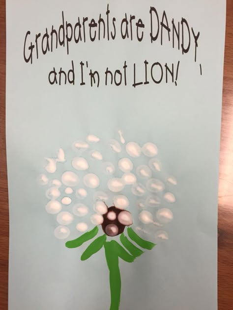 Grandparents Day Craft. Finger paint a dandelion about grandparents. Easy craft. Grandparent Preschool Craft, Grandparent's Day Craft Preschool, Grandparents Day Art Preschool, Prek Grandparents Day Craft, Simple Grandparents Day Crafts, Grandparents Day Art Projects, Grandparent Art For Toddlers, National Grandparents Day Crafts, Grandparents Toddler Craft