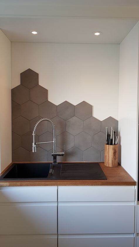 Tiles Above Sink Bathroom, Bathroom Hexagon Tile, Hexagon Tile Wall, Bathroom Hexagon, Hexagon Bathroom, Above Sink, Above The Sink, Toilet Sink, Downstairs Toilet