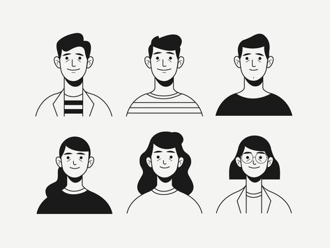 Hand drawn colorless people avatar collection on Behance People Avatar, 심플한 그림, Simple Character, Character Template, Face Illustration, Cartoon Boy, Boy Character, Simple Illustration, Vector Character