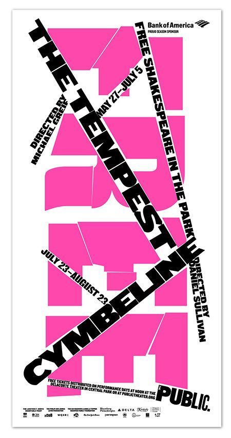 Shell Graphic, Shakespeare In The Park, Public Theater, Paula Scher, Seasons Posters, 타이포그래피 포스터 디자인, Theatre Poster, Type Posters, Environmental Graphics