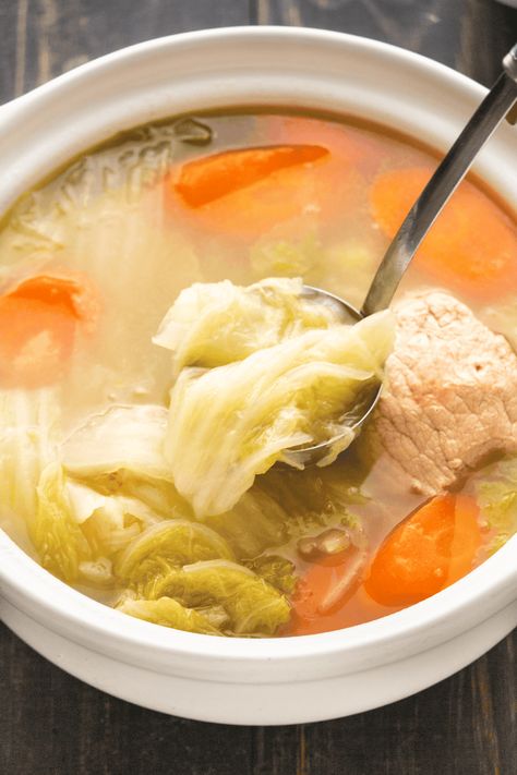 Chinese Cabbage Soup is incredibly cost effective using just 5 ingredients. Feed the family with half the vegetable and save the rest for another dish! #chinesecabbagesoup #nappacabbagesoup #nappacabbage Healthy Chinese Soup, Chinese Healing Soup, Japanese Cabbage Soup, Chinese Cabbage Soup, Mediterranean Diet Soup Recipes, Soup Recipes Cabbage, Mediterranean Diet Soup, Soup Diet Recipes, Kettle Recipes