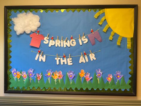 Spring Wall Ideas For Classroom, Spring Wall Display Preschool, April Classroom Decorations, Spring Boards Bulletin, Spring Is In The Air Bulletin Board, Spring Boards For Preschool, Easter Bulletin Boards Preschool, Spring Classroom Bulletin Boards, Spring Bulletin Board Ideas For School