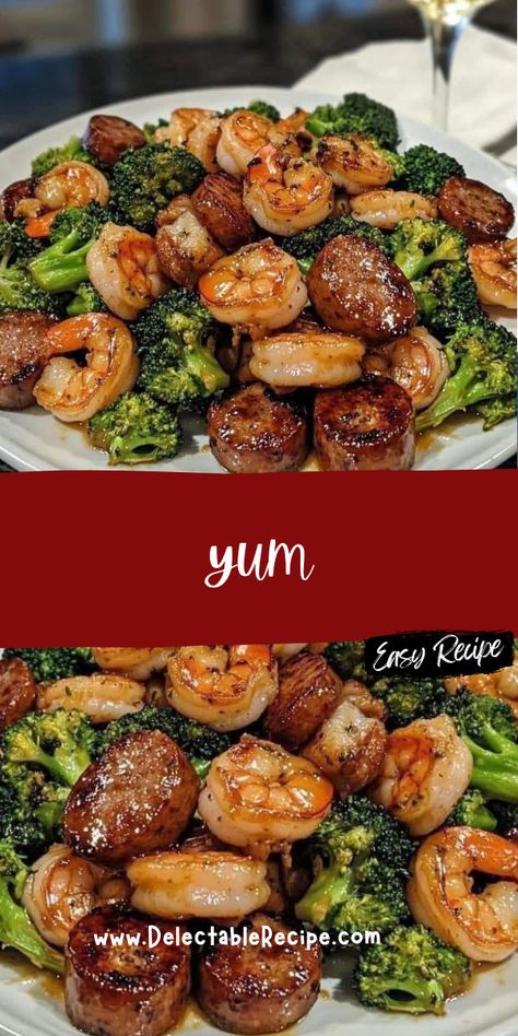 Sausage And Broccoli, Honey Garlic Shrimp, Shrimp And Sausage, Broccoli Dishes, Shrimp Sausage, Honey Garlic Sauce, Garlic Shrimp, Broccoli Florets, Honey Garlic