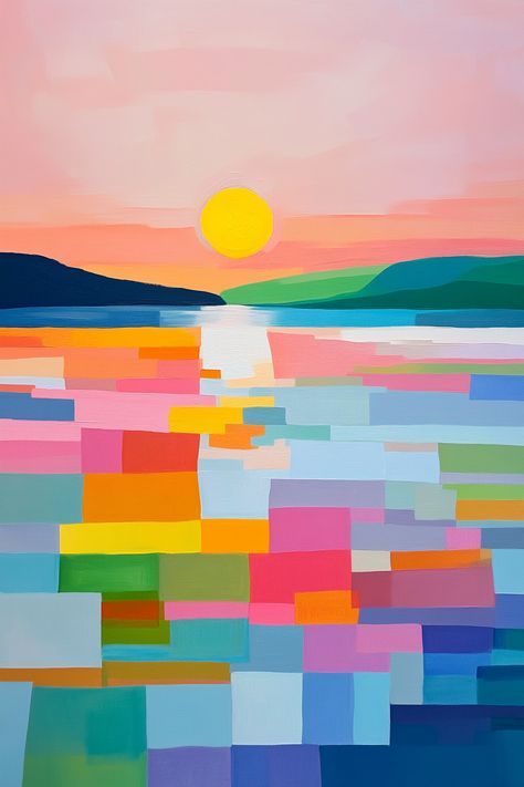 Discover vibrant wall art ideas with this stunning abstract sunset painting. Perfect for brightening your space with colorful vibes and artistic flair. Elevate your decor with this unique piece! #WallArtIdeas #HomeDecor #ArtLovers Abstract Sunset Painting, Color Harmonies, Colorful Vibes, Pastel Colors Art, Sunset Abstract, Abstract Sunset, Sunset Images, Wall Art Ideas, Vibrant Wall Art