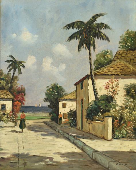 Caribbean Oils — Bermuda, Caribbean and West Indies Art - The Lusher Gallery LLC New York Bahamas Painting, West Indies Art, Resort Design Plan, Caribbean Style, Caribbean Art, Human Figure Drawing, Quirky Art, Village Life, The Bahamas