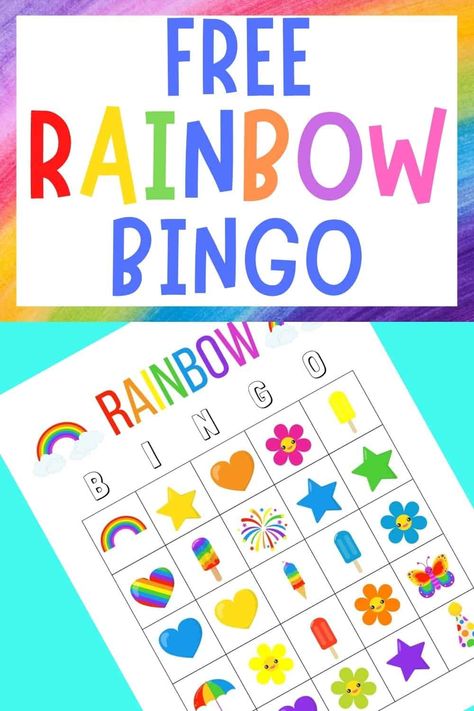 Rainbow Bingo: Free Rainbow Party Game Rainbow Bingo Free Printable, Colour Theme Party Games, Rainbow Birthday Craft, Rainbow Themed Party Games, Rainbow Themed Birthday Party Games, Rainbow Theme Party Games, Rainbow Party Activities For Kids, Rainbow Birthday Games, Rainbow Birthday Activities