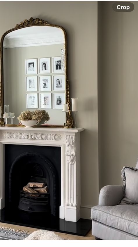 Georgian Fireplace Ideas, Vintage Fireplace Ideas, Georgian Fireplace, Modern Vintage Living Room, Georgian Fireplaces, Mantel Mirror, Mantle Mirror, Vintage Fireplace, Cosy House