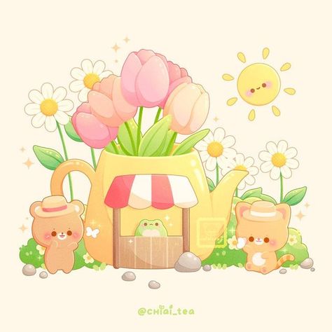 Garden Creatures, Lemon Art, Cute Cafe, Shop Illustration, Cafe Art, Sanrio Wallpaper, Favorite Flower, Easter Art, Anime Animals