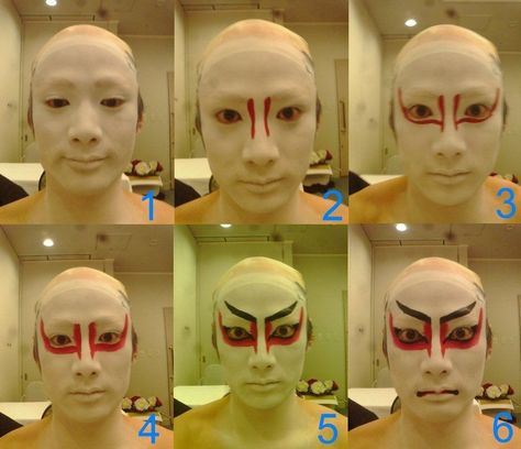 One of the masks. Chinese theater Kumadori Makeup, Kabuki Makeup, Geisha Makeup, Animal Makeup, Noh Mask, Theatre Makeup, Chinese Makeup, Japanese Mask, Theatrical Makeup