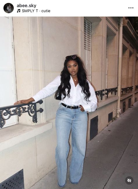 Blue Jeans And White Top Outfit Casual, Jean Winter Outfits Casual, Thanksgiving Outfit Black Women Casual, Dates Outfits Ideas, Iris West Allen Outfits, Simple Dinner Outfit Casual Classy, Jeans Chemise Outfit, Collard Shirt Outfit Women, Black Woman Aesthetic Outfits