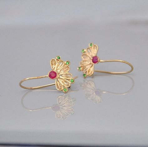 Indian Style Earrings 14k Gold Fine Earrings Red Ruby - Etsy India Indian Style Earrings, Red Ruby Earrings, Ruby Birthstone, Gold Jewelry Simple, Ancient India, Jewelry Design Earrings, Ruby Necklace, Red Gemstones, Gold Earrings Designs