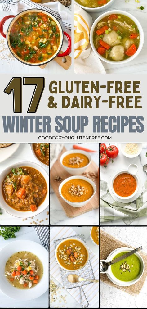 Check out 17 of the best gluten-free and dairy-free soup recipes perfect for a cold winter day. These warm soups include chicken dumplings, classic chicken noodle, vegetable soups including carrot and cauliflower soup, tomato soup, and green pea soup, as well as hearty lentil soup. The list also includes several stews for warm weather and one-pot dinner meals for people who are gluten-free and celiac. Dairy Free Lentil Recipe, Crockpot Soup Gluten Free Dairy Free, Non Dairy Crockpot Soups, White Vegetable Soup, Gf Crockpot Soup, Gluten Free Dairy Free Stew, Gluten Free Healthy Soup Recipes, Gluten And Dairy Free Crockpot Soup, Dairy Free Recipes Vegetarian