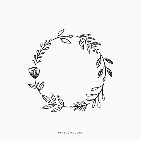 Floral Wreath Line Drawing, Wild Flowers Wreath, Floral Border Design Simple, Selling Stand, Floral Wreath Drawing, Wreath Silhouette, Image Cricut, Round Floral Design, Library Makerspace