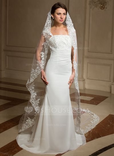 Wedding Veils - $48.99 - One-tier Cathedral Bridal Veils With Lace Applique Edge (006024462) http://jjshouse.com/One-Tier-Cathedral-Bridal-Veils-With-Lace-Applique-Edge-006024462-g24462?snsref=pt&utm_content=pt Cheap Wedding Veil, Veils Wedding, Cathedral Bridal Veils, Wedding Dress Size 10, Davids Bridal Wedding Dresses, Wedding Bridal Veils, Wedding Veils Lace, Wedding Dress With Veil, Bridal Bridesmaid Dresses