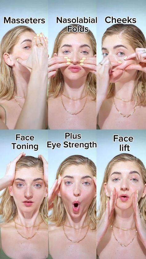 Face Massage Tutorial, Facial Massage Steps, Face Lift Exercises, Facial Massage Techniques, Face Fitness, Face Massage Techniques, Facial Routine Skincare, Facial Massage Routine, Face Yoga Exercises