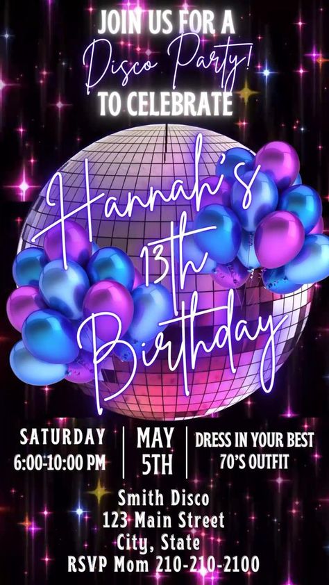 Disco Invitations, Disco Video, Dance Party Invitations, Disco Birthday, Disco Birthday Party, Invitation Maker, Birthday Party Theme Decorations, Wedding Invitation Video, Disco Music