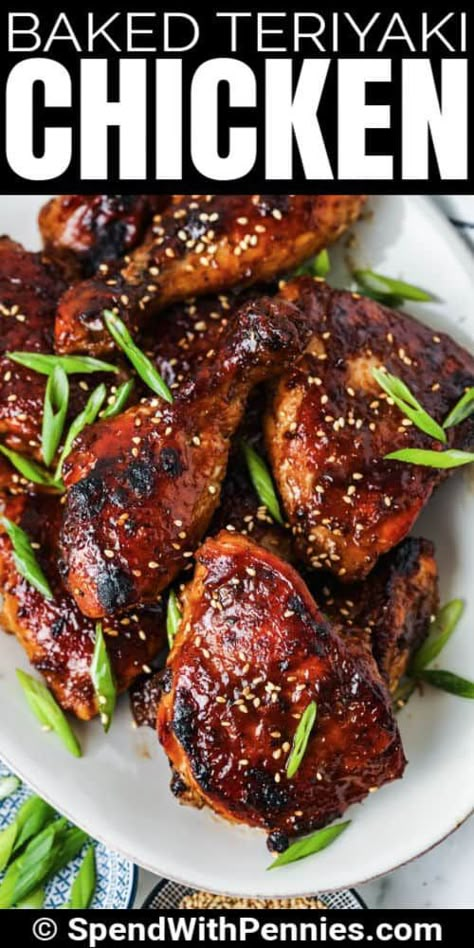 Learn how to make baked teriyaki chicken that is so juicy and tender. Whether made with drumsticks, thighs, wings, or even breast tenders, this teriyaki chicken has the perfect sauce. #spendwithpennies #bakedteriyakichicken #teriyakichicken #entree #recipe #bestever #asian #oven #easy #baked Baked Teriyaki Chicken Drumsticks, Teriyaki Chicken Legs Oven, Baked Teriyaki Chicken Tenders, Teriyaki Drumsticks Oven, Boneless Skinless Chicken Thigh Recipes Baked Teriyaki, Tariakie Chicken Recipe, Teriyaki Chicken Drumsticks Oven, Teriyaki Chicken Wings In The Oven, Teriyaki Chicken Thigh Recipes