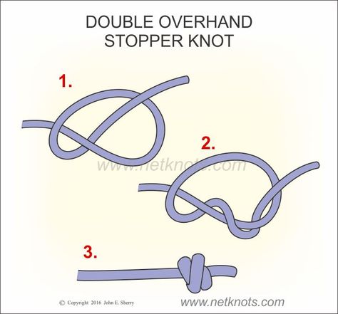 Double Overhand Stopper Knot | Easy to tie stopper knot illustrated and animated Stopper Knot, Animated Knots, Simpul Dasi, Camping Knots, Knots Guide, Overhand Knot, Knot Braid, Knots Diy, Knots Tutorial