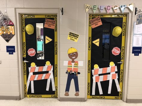 Construction Classroom, Construction Theme Classroom, Under Construction Theme, Preschool Construction, School Hallways, Vbs Themes, Classroom Transformation, Construction Zone, Creative Curriculum