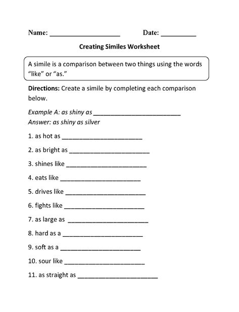 Creating Similes Worksheet Similes Worksheet, Simile Lesson, Metaphor Worksheet, Simile Activities, Writing Metaphors, Poetry Classroom, Analogies Activities, Metaphor Activities, Simile And Metaphor