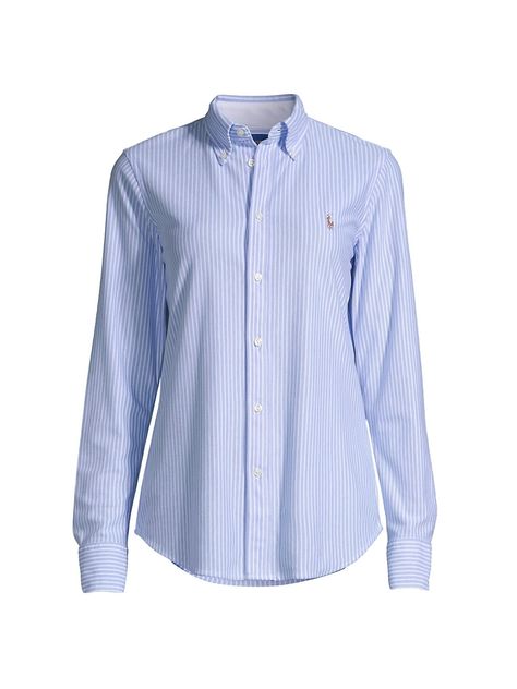 Shop Polo Ralph Lauren Classic Striped Button-Front Shirt | Saks Fifth Avenue Ralph Lauren Button Up, Ralph Lauren Striped Shirt, Wishlist 2024, Christian Dior Haute Couture, Polo Ralph Lauren Women, Women's Button Down Shirt, Americana Fashion, Ralph Lauren Women, Big Family