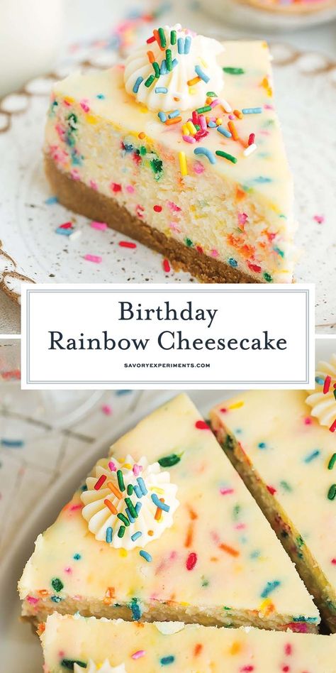 Birthday Cake Cheesecake Recipes, Cheese Cakes For Birthday, Sprinkle Cheesecake, Birthday Pastries, Cheesecake Birthday, Birthday Cheesecake Recipes, Birthday Cake Cheesecake, Funfetti Cheesecake, Birthday Cheesecake