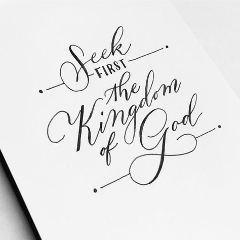 Menu Layout Design, Christian Hand Lettering, Bible Verse Calligraphy, Scripture Lettering, Seek First The Kingdom, Bible Lettering, Jesus Scriptures, Hand Painted Bible, Calligraphy Signs