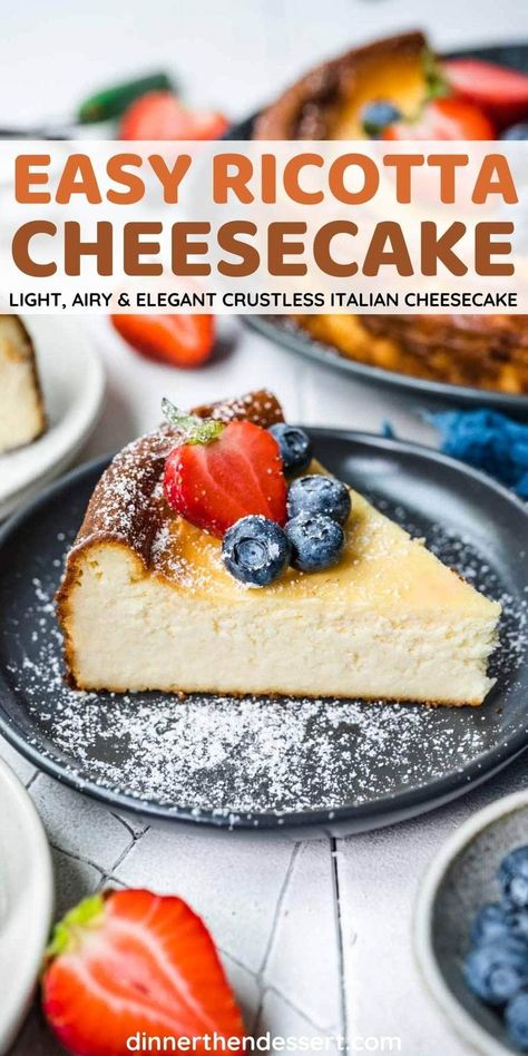 Cheesecake Made With Ricotta Cheese, Whipped Ricotta Cheesecake, Tiramisu With Ricotta Cheese, Baked Ricotta Cheesecake, Authentic Italian Cheesecake, Cheesecake Recipes With Ricotta Cheese, Italian Almond Ricotta Cake, Gluten Free Ricotta Cheesecake, Easy Ricotta Cheesecake Recipes