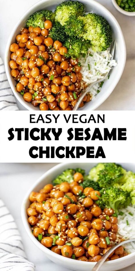 Sesame Chickpeas, Vegan Chickpea Recipes, Chickpea Recipe, Vegan Chickpea, Tasty Dinner, Resep Diet, Chickpea Recipes, Health Dinner, Tasty Vegetarian Recipes