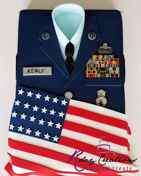 Military Retirement Cake by R Day Creations. Usaf Promotion Party, Usaf Retirement Cake, Coast Guard Retirement Cake, Army Retirement Cake Ideas, Usaf Retirement Party Ideas, Military Promotion Cake, Coast Guard Retirement Party, Air Force Retirement Cake, Air Force Retirement Party Ideas