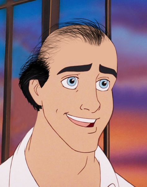 Disney Princes With Male Pattern Baldness Principe Eric, Prince Meme, Princes Disney, Baldness Solutions, Male Cartoon Characters, Bald Men Style, Bald Man, Male Pattern Baldness, Flynn Rider