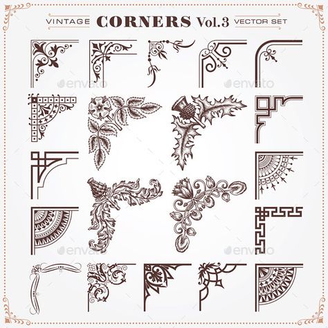 Vintage Style Design Elements Corners 3 - Flourishes / Swirls Decorative Corner Borders, Page Decoration, Ribbon Banner, Images Vintage, Ornament Frame, Borders And Frames, Decorative Borders, Vintage Ribbon, Illustration Vintage