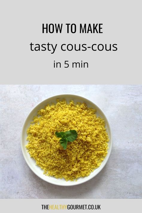 Golden turmeric zataar cous-cous bowl with mint on grey background Couscous Recipe, Red Spice, Mediterranean Spices, Couscous Recipes, Grain Salad, Cous Cous, Raw Vegetables, Full Meal Recipes, How To Squeeze Lemons