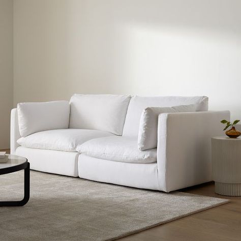 Sectional All Living Room | West Elm West Elm Living Room, Hampton Sofa, 2 Piece Sectional Sofa, White Couches, Linen White, Weathered Oak, Linen Upholstery, Oak Finish, Ash Wood