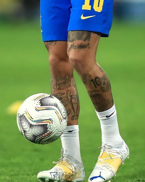 Neymar Tattoo, Neymar Boots, Neymar Football Boots, Calf Tattoo Ideas, Neymar Jr Tattoos, Neymar Jr Hairstyle, Best Soccer Shoes, Marathon Motivation, Shoes Football