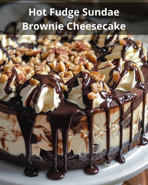 Fudge Brownie Cheesecake, Walnut Brownie, Cheesecake Ingredients, Hot Fudge Sundae, Pastries Recipes Dessert, Fudge Sundae, Brownie Cheesecake, Chocolate Cheesecake Recipes, Dessert Cookbooks