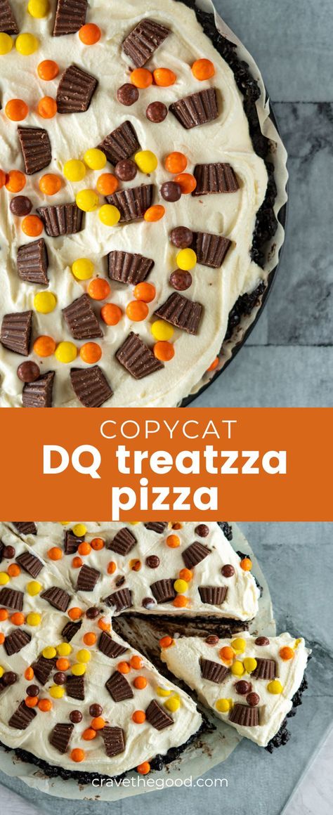 Ice cream pizza is so fun and easy to make. Skip the trip to Diary Queen cause I'll show you how to make this amazing DQ dessert. This DIY recipe needs only 5 ingredients; ice cream, Oreos, fudge… More Reeces Cup Ice Cream Cake, Dq Ice Cream Cake, Dq Ice Cream, Dessert Favorites, Ice Cream Pizza, Gluten Free Ice Cream, Loaded Teas, Ice Cream Cake Recipe, Oreo Ice Cream