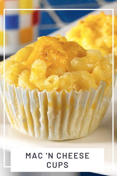 Max And Cheese Cups, 4th Of July Mac And Cheese, Mini Mac And Cheese Cups, Mini Mac And Cheese, Mac N Cheese Cups, Grad Party Food, Kid Friendly Appetizers, Mac And Cheese Cups, Party Food Bars