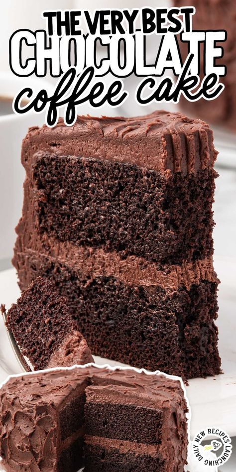 You'll devour our bakery-style Chocolate Coffee Cake, with moist layers of coffee-infused cake and creamy, chocolatey, coffee buttercream frosting. Coffee Buttercream Frosting, Chocolate Coffee Cake Recipes, Chocolate Coffee Cake, Chocolate Cake With Coffee, Coffee Buttercream, Chocolate Buttercream Frosting, Dark Roast Coffee, Dessert Toppings, Roast Coffee