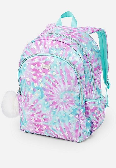 Justice School Supplies, Star Tie Dye, Tie Dye Backpack, Justice Bags, Justice Backpacks, Star Tie, New School Aesthetic, Sequin Backpack, Aesthetic Vision Board