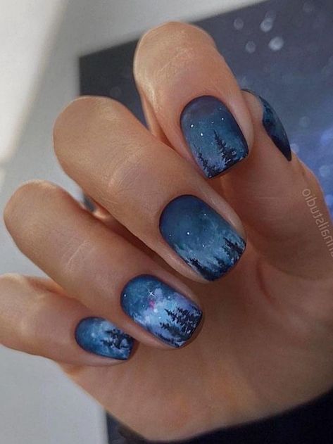 art,why settle for boring nails when you can turn them into eye-catching masterpieces that scream, "Look at me, I'm fabulous!"Nail Dark Blue Nail Designs, Short Fall Nail Designs, Dark Blue Nail, Short Fall Nail, Cruise Nails, Dark Blue Nails, Sky Nails, Art Guide, Tree Nails