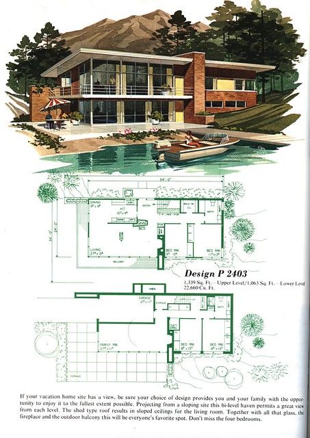 P2403 | MidCentArc | Flickr House Plans Vintage, Mid Modern House, Mid Century House Plans, Mid Century Modern House Plans, Midcentury House, Modern House Floor Plans, Basement House Plans, Canada House, House Plans One Story